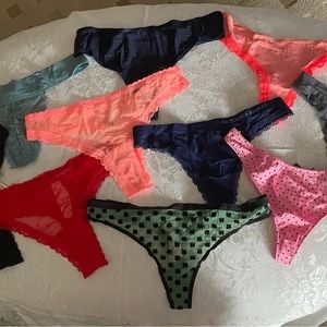 Victoria's Secret TWO Bundles of 5 Ass't Color/Style Thongs- Size Med New w/Tags